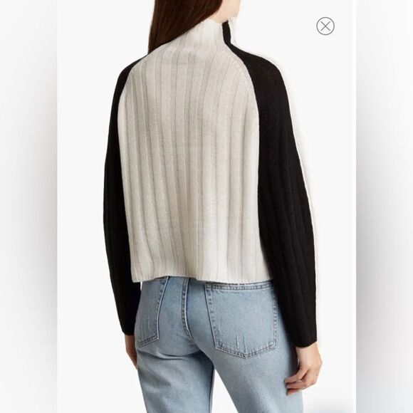 360 CASHMERE Jamie Colorblock Cashmere Blend Sweater Black White, Size S - Picture 2 of 11